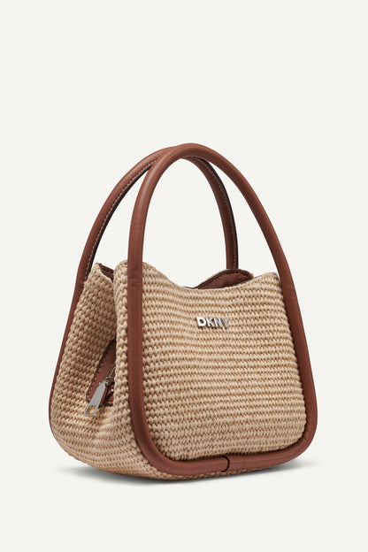 CAPRI WOVEN HOBO CROSSBODY BAG Natural/Saddle | DKNY