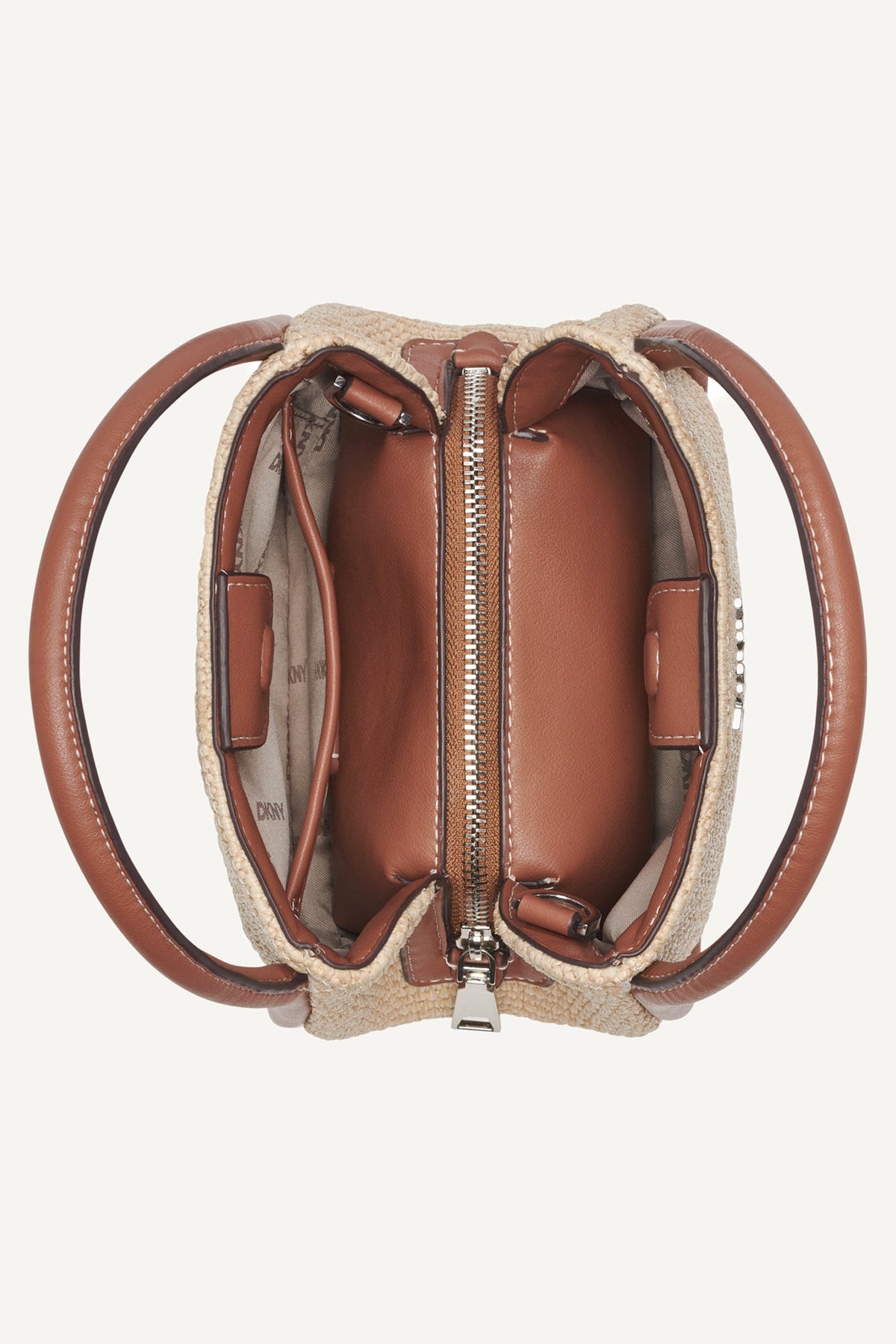 CAPRI WOVEN HOBO CROSSBODY BAG Natural/Saddle | DKNY