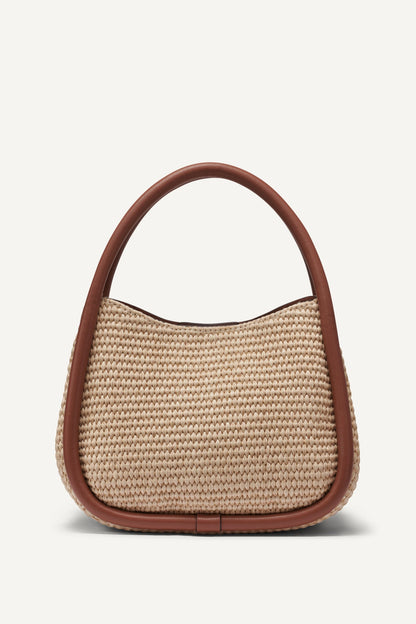CAPRI WOVEN HOBO CROSSBODY BAG Natural/Saddle | DKNY