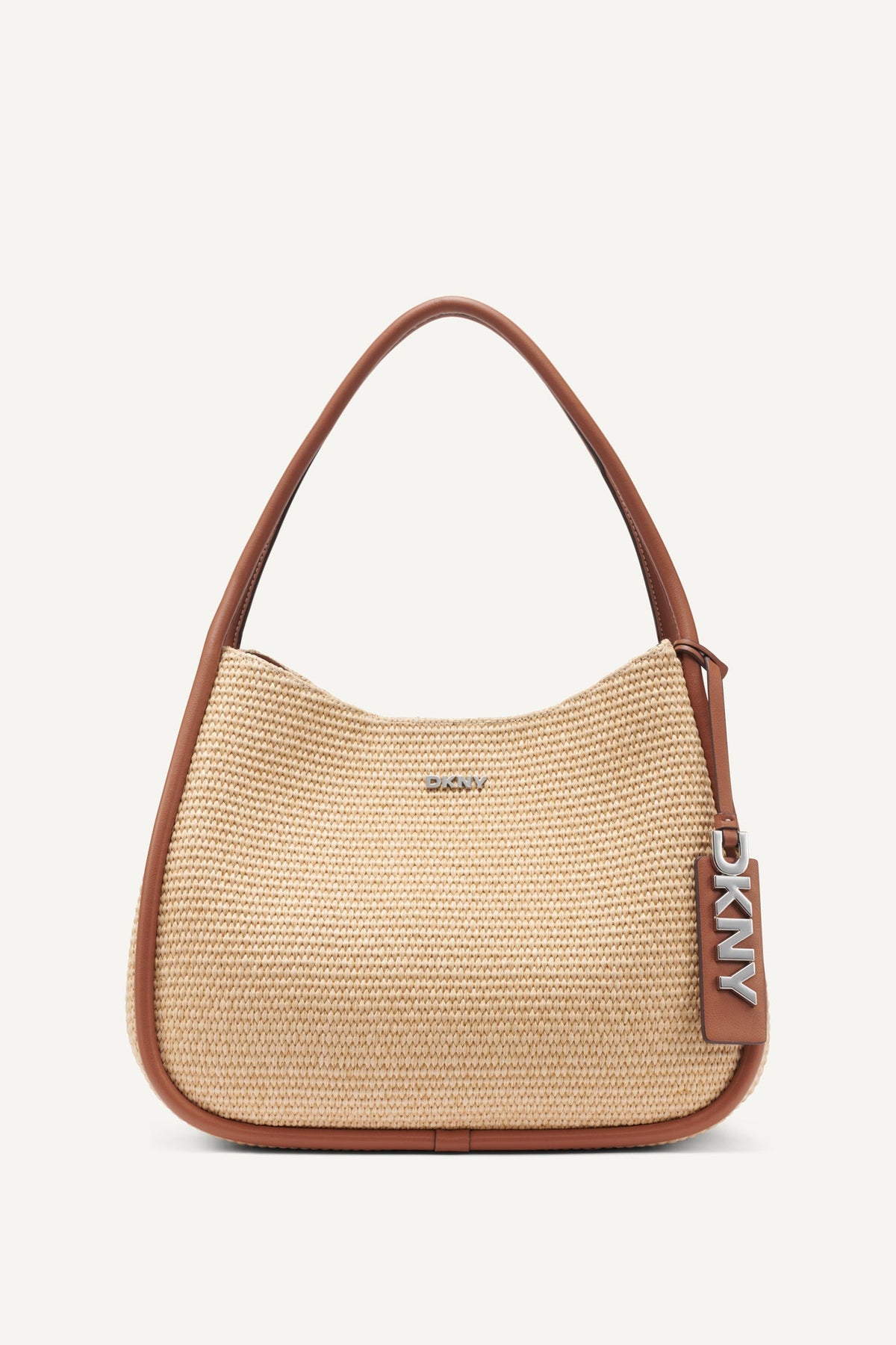 CAPRI WOVEN STRAW LARGE HOBO BAG Natural/Saddle | DKNY