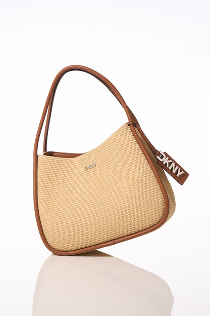 CAPRI WOVEN STRAW LARGE HOBO BAG Natural/Saddle | DKNY