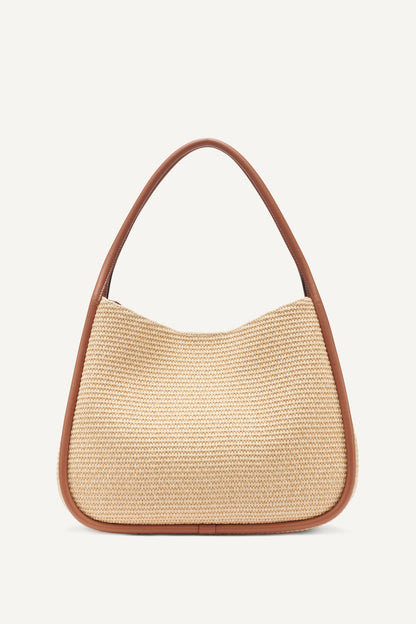 CAPRI WOVEN STRAW LARGE HOBO BAG Natural/Saddle | DKNY