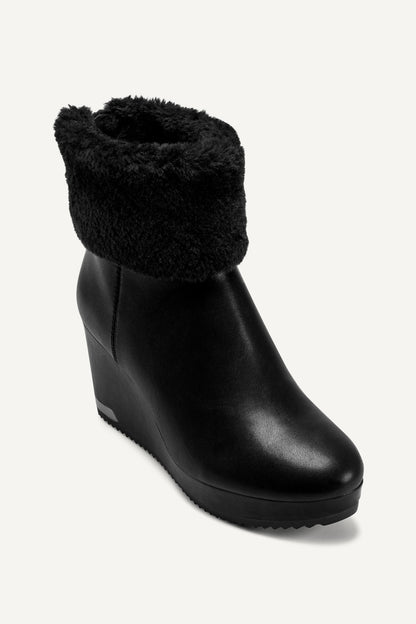 NADRA FAUX SHEARLING WEDGE BOOTIE Black | DKNY