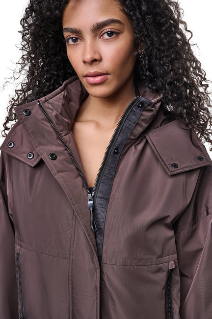 OVERSIZED LOGO HOODED JACKET Espresso/Mesa Rose | DKNY