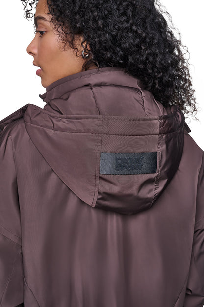 OVERSIZED LOGO HOODED JACKET Espresso/Mesa Rose | DKNY