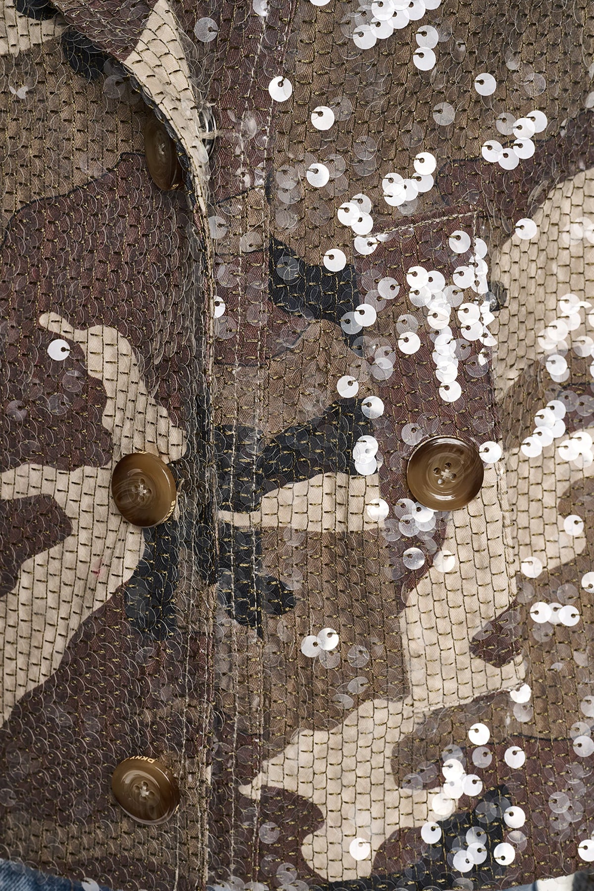SEQUIN DOUBLE BREASTED TRENCH COAT Covert Camo Taupe | DKNY