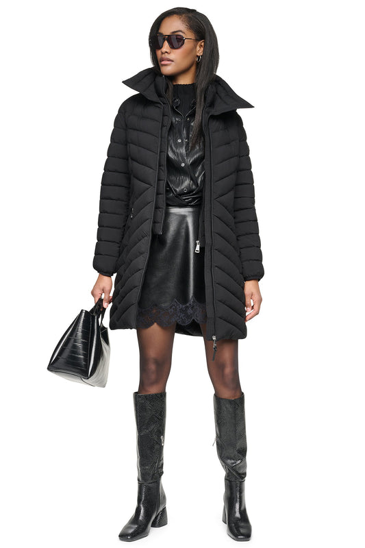 HOODED STAND COLLAR PUFFER Black | DKNY