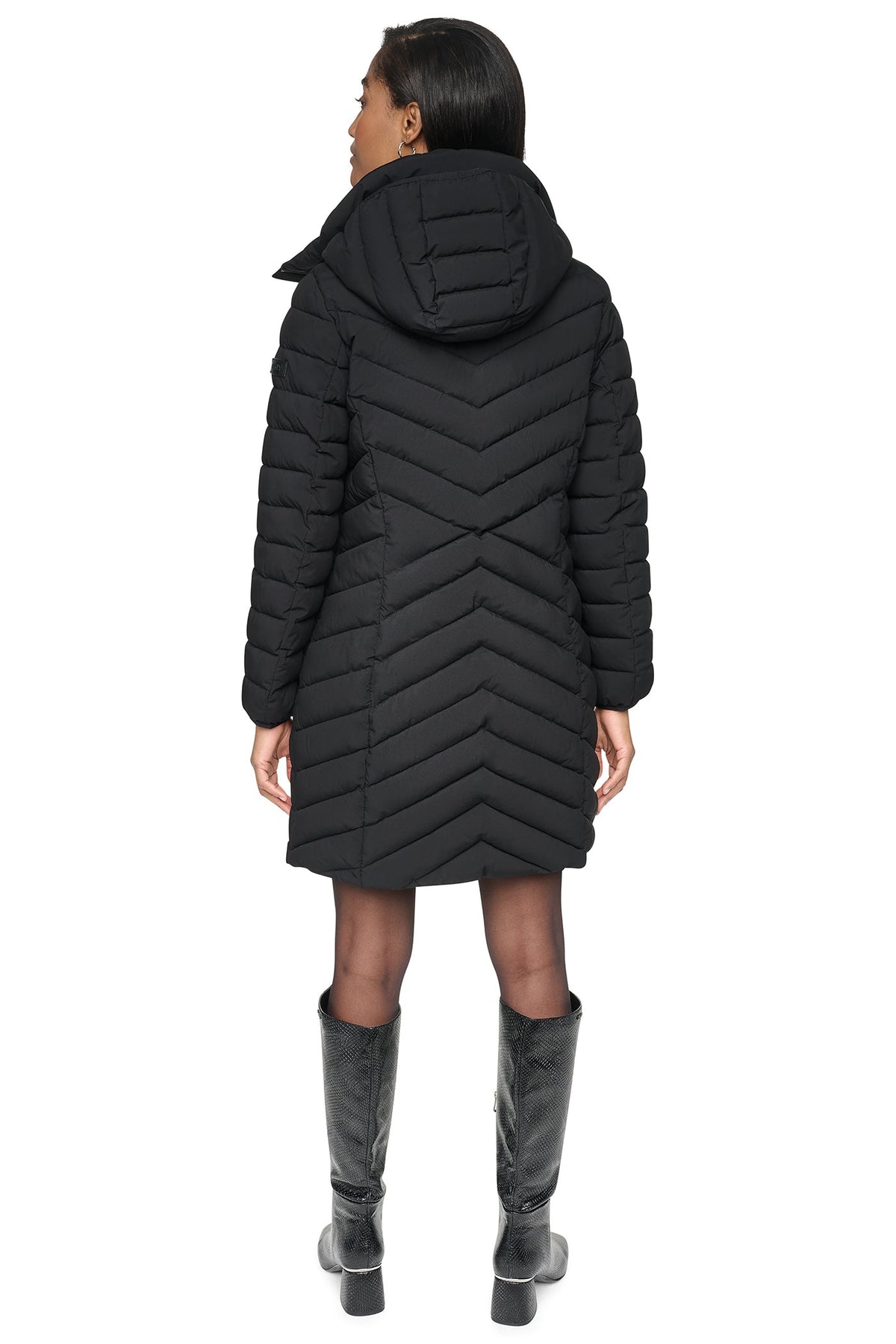 HOODED STAND COLLAR PUFFER Black | DKNY