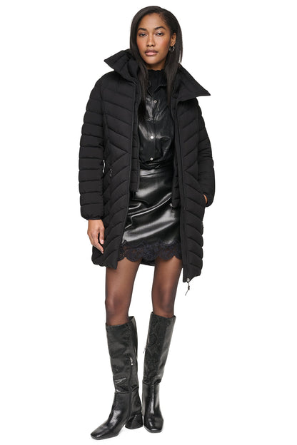 HOODED STAND COLLAR PUFFER Black | DKNY