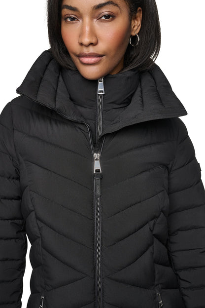 HOODED STAND COLLAR PUFFER Black | DKNY