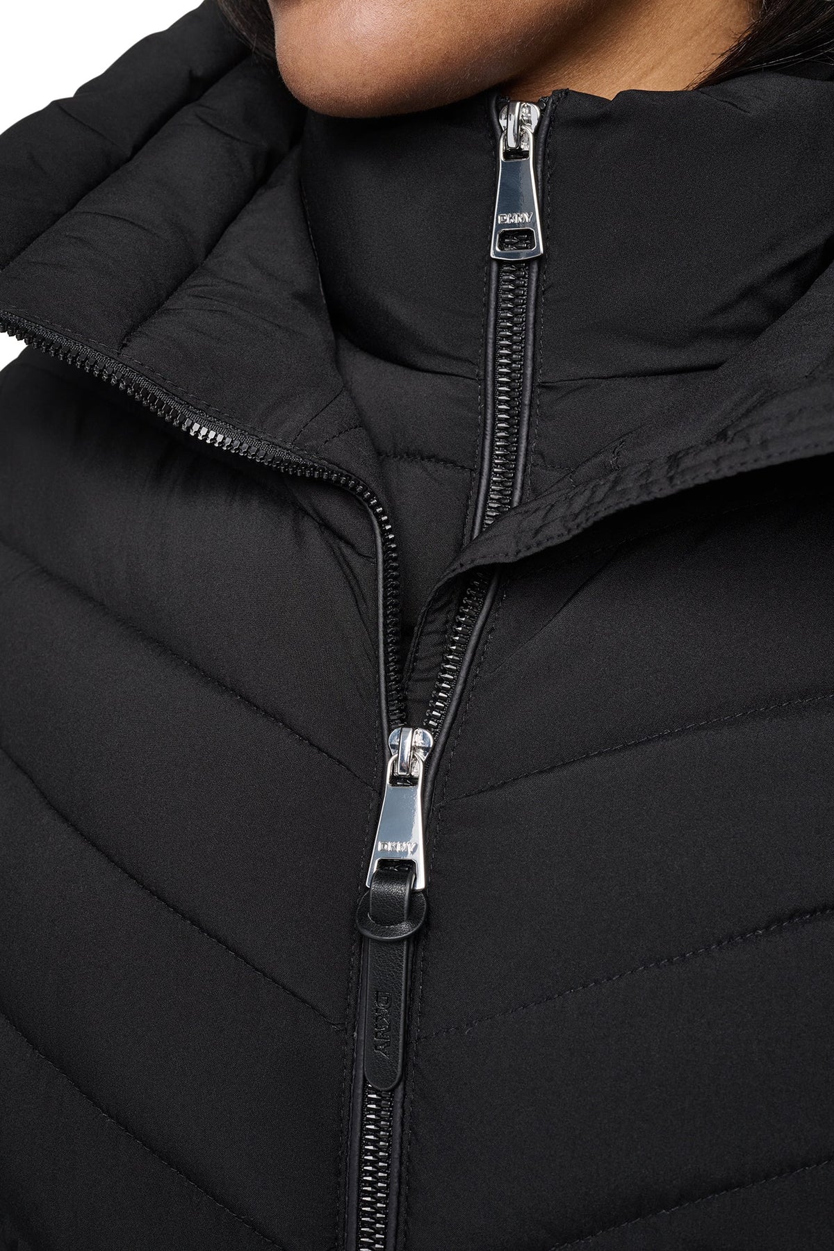 HOODED STAND COLLAR PUFFER Black | DKNY