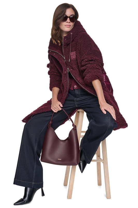 SHERPA MIXED MEDIA HOODED JACKET Claret | DKNY