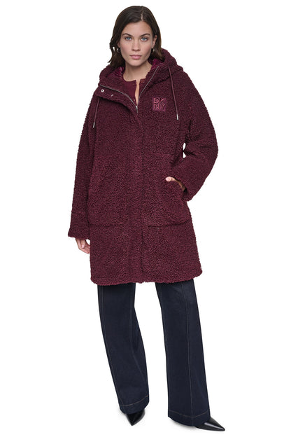 SHERPA MIXED MEDIA HOODED JACKET Claret | DKNY