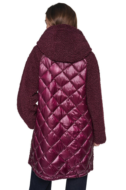 SHERPA MIXED MEDIA HOODED JACKET Claret | DKNY