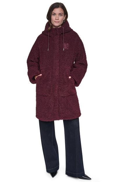 SHERPA MIXED MEDIA HOODED JACKET Claret | DKNY