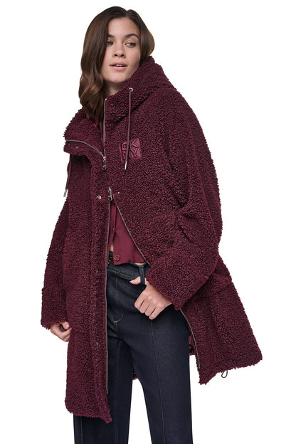 SHERPA MIXED MEDIA HOODED JACKET Claret | DKNY