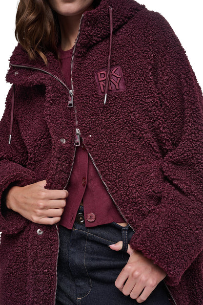SHERPA MIXED MEDIA HOODED JACKET Claret | DKNY