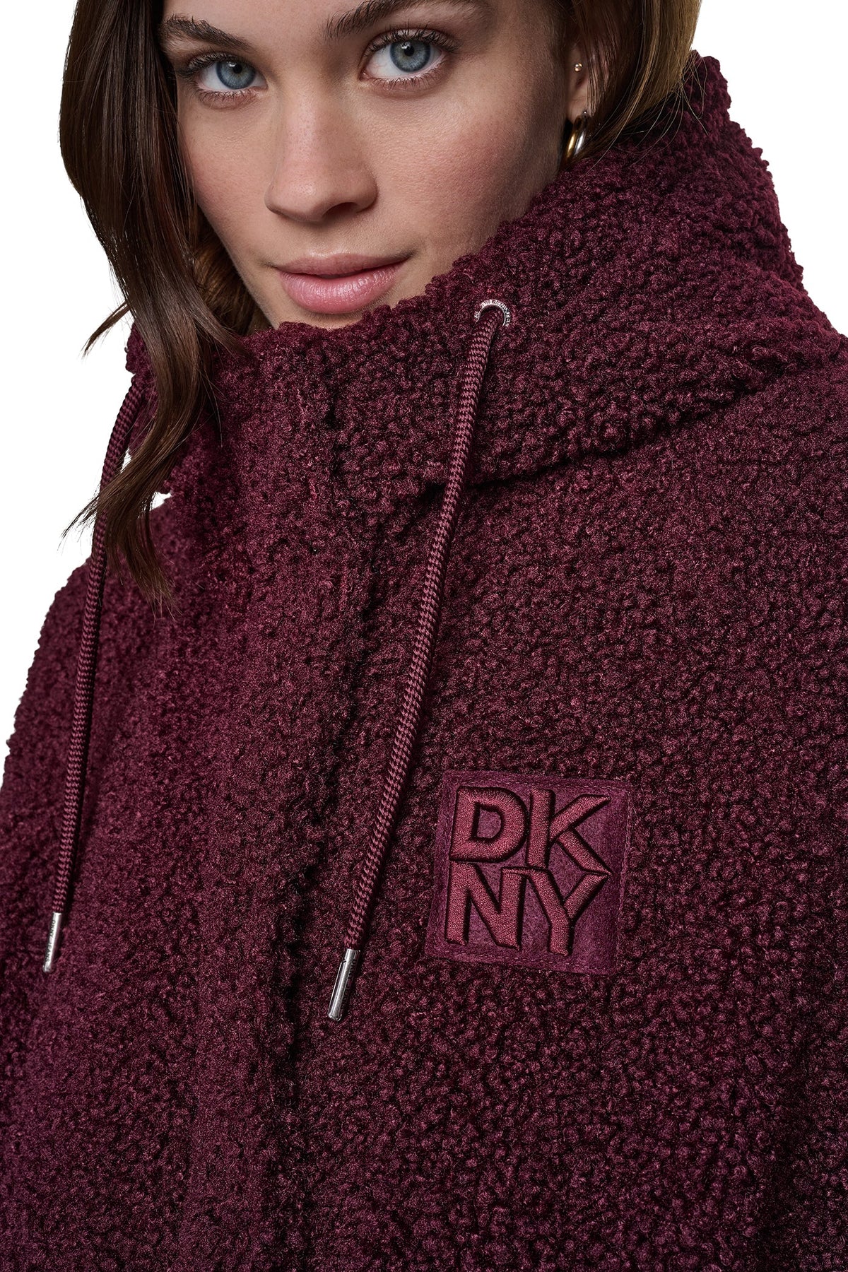 SHERPA MIXED MEDIA HOODED JACKET Claret | DKNY