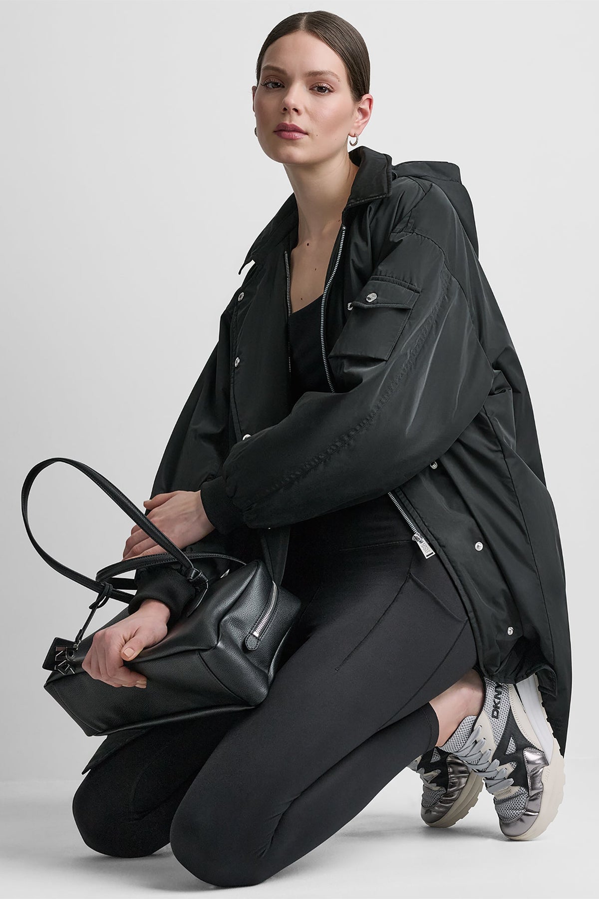 LONG JACKET WITH REMOVABLE HOOD Black | DKNY