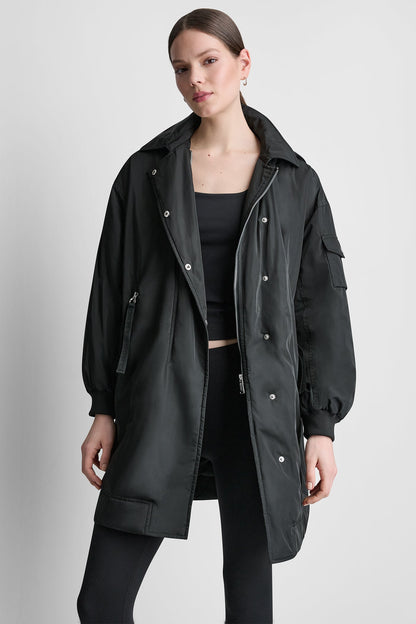 LONG JACKET WITH REMOVABLE HOOD Black | DKNY