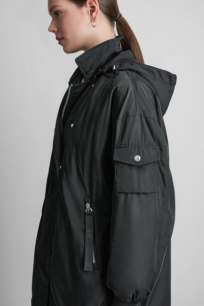 LONG JACKET WITH REMOVABLE HOOD Black | DKNY