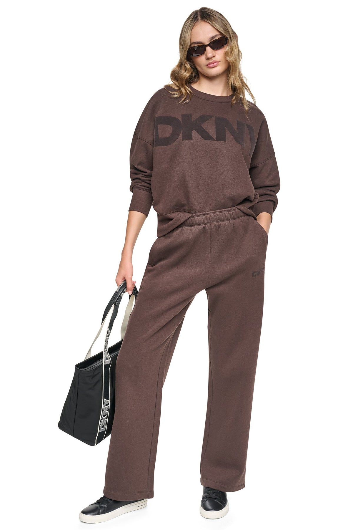 FLOCKED VARSITY LOGO SWEATSHIRT Pearl Grey Heather/Peacoat | DKNY
