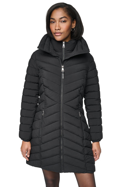 HOODED STAND COLLAR PUFFER BORDEAUX | DKNY