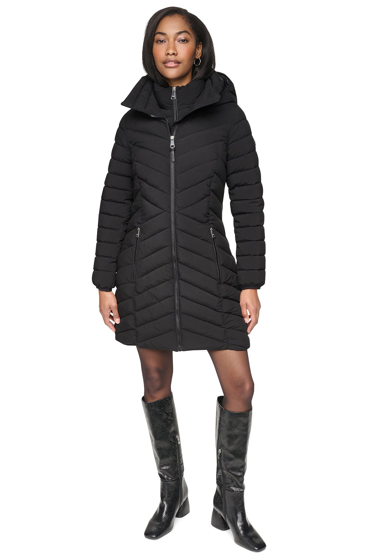HOODED STAND COLLAR PUFFER BORDEAUX | DKNY