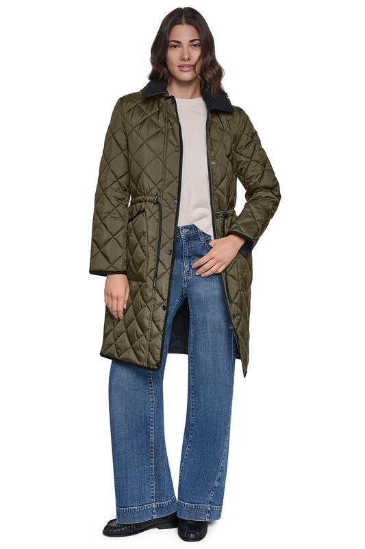 CORDUROY COLLAR HOODED QUILTED COAT Black | DKNY