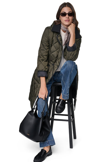 CORDUROY COLLAR HOODED QUILTED COAT Black | DKNY
