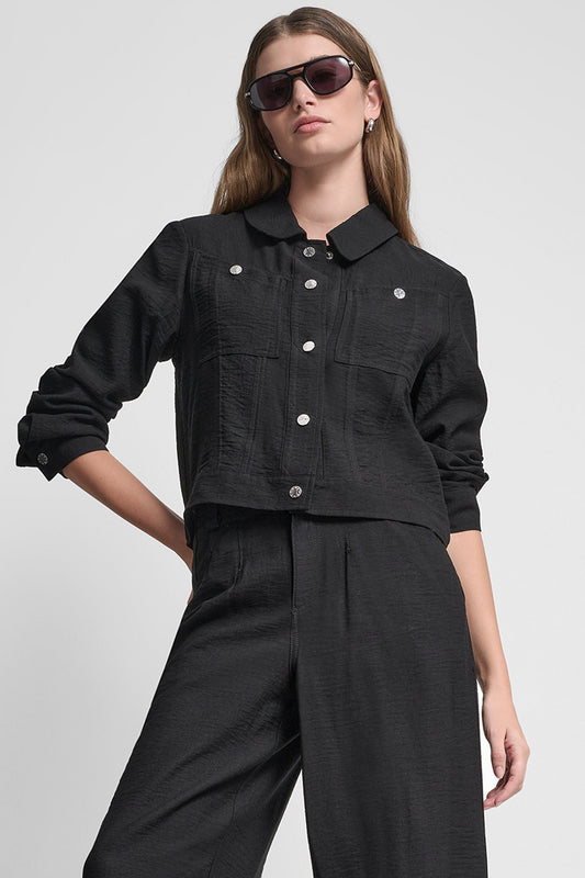 CROPPED TRUCKER JACKET Black | DKNY