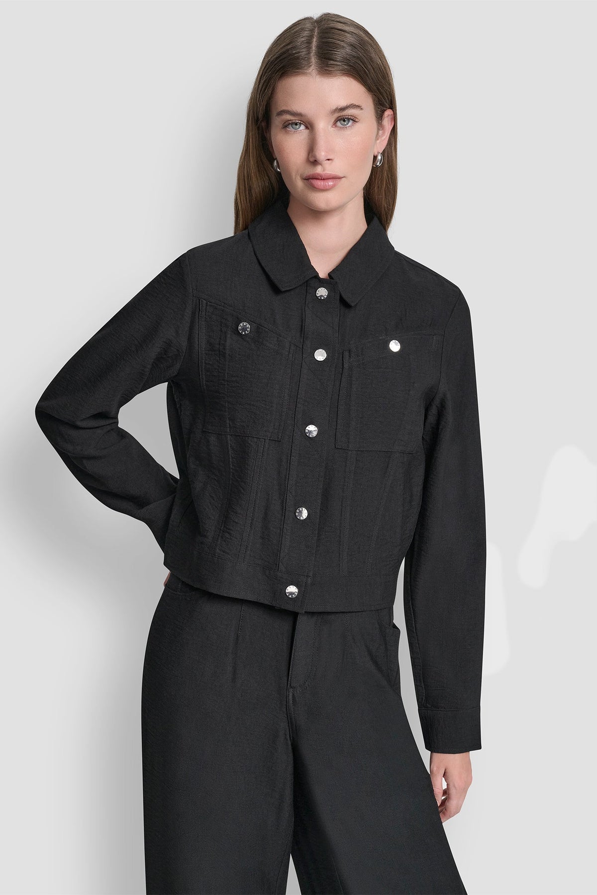 CROPPED TRUCKER JACKET Black | DKNY