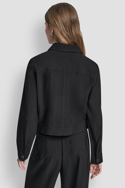 CROPPED TRUCKER JACKET Black | DKNY