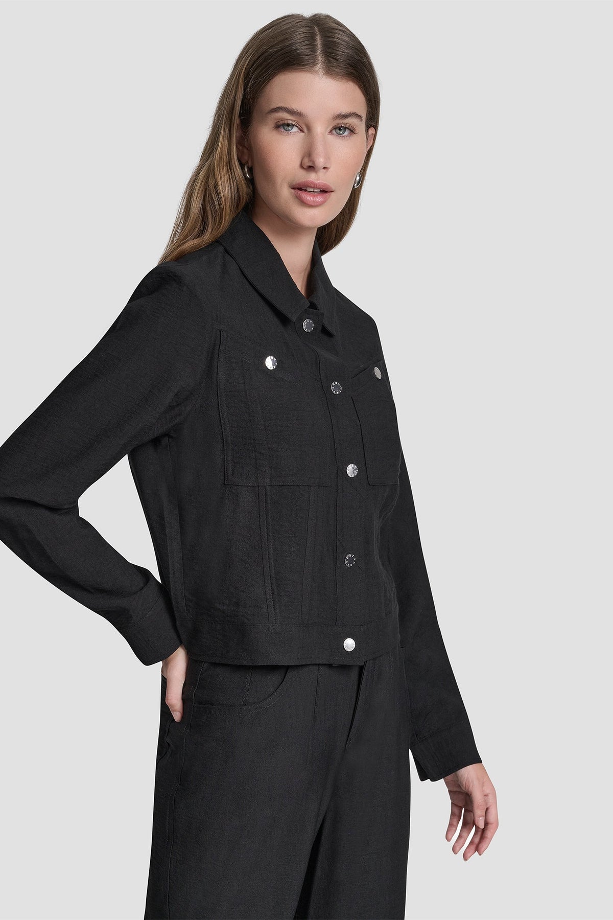 CROPPED TRUCKER JACKET Black | DKNY