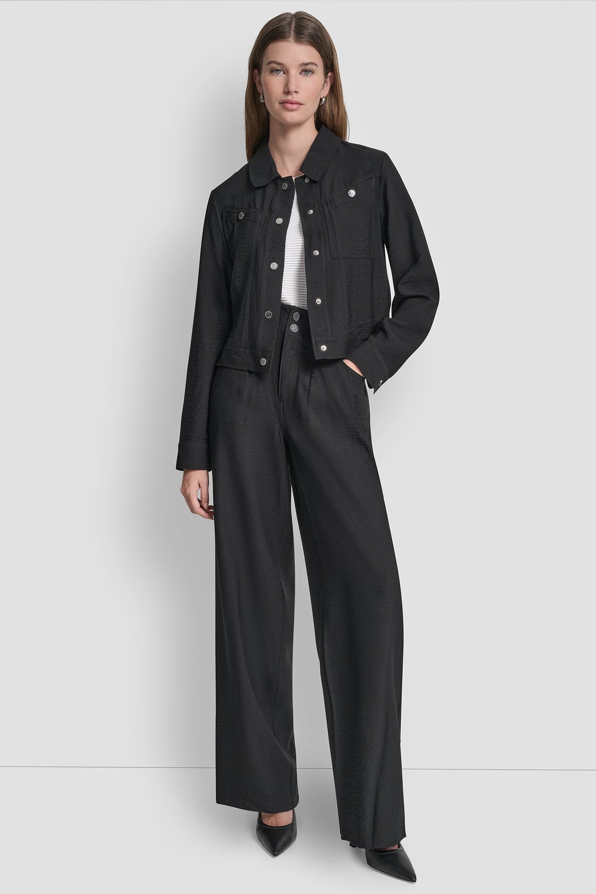 CROPPED TRUCKER JACKET Black | DKNY