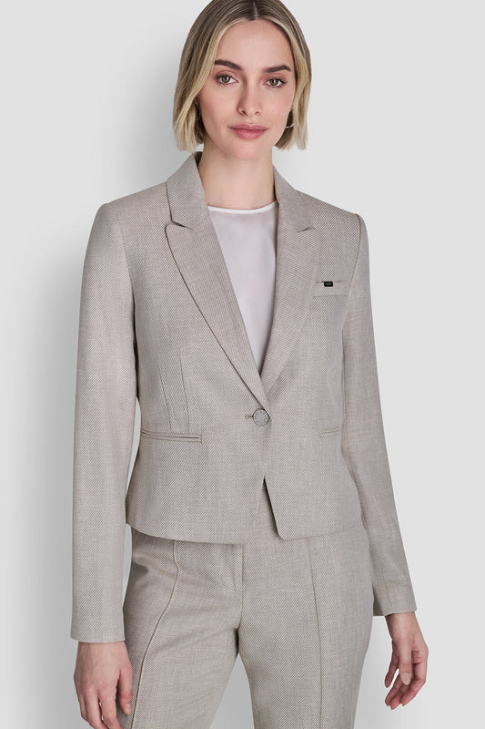 CROPPED SINGLE BUTTON BLAZER Pebble/White | DKNY