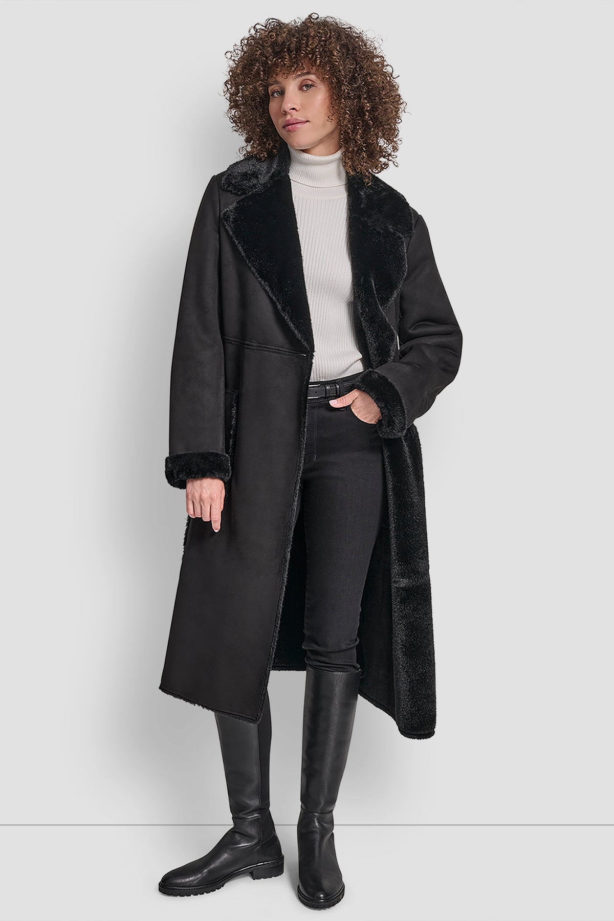 BELTED FAUX SHERLING Black | DKNY