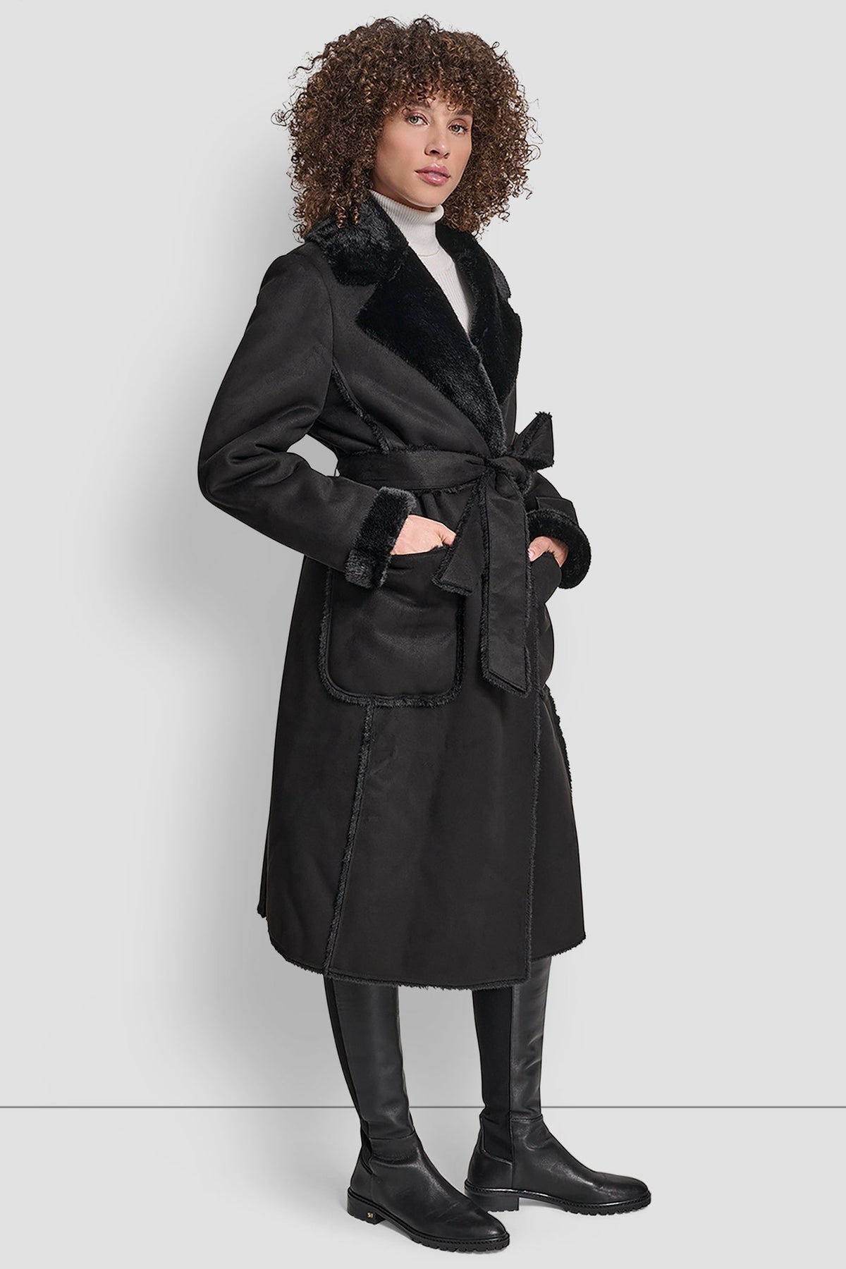 BELTED FAUX SHERLING Black | DKNY
