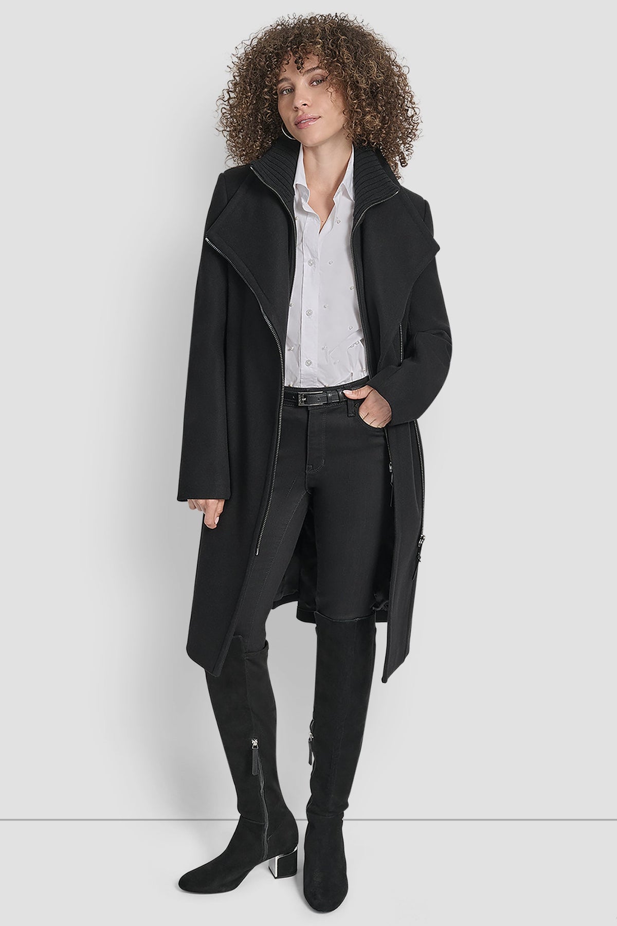 WOOL WRAP JACKET WITH INSERT Black | DKNY