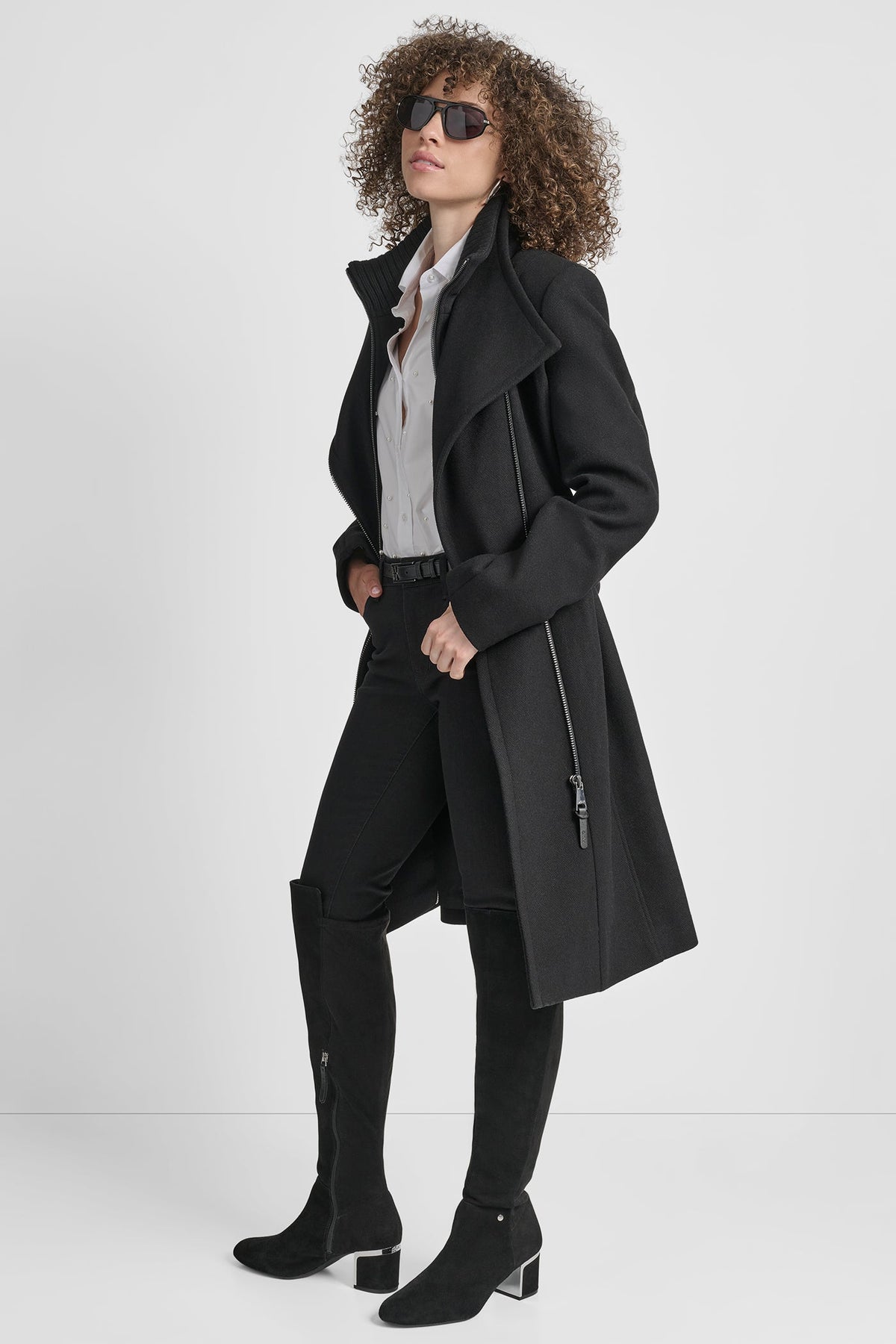 WOOL WRAP JACKET WITH INSERT Black | DKNY