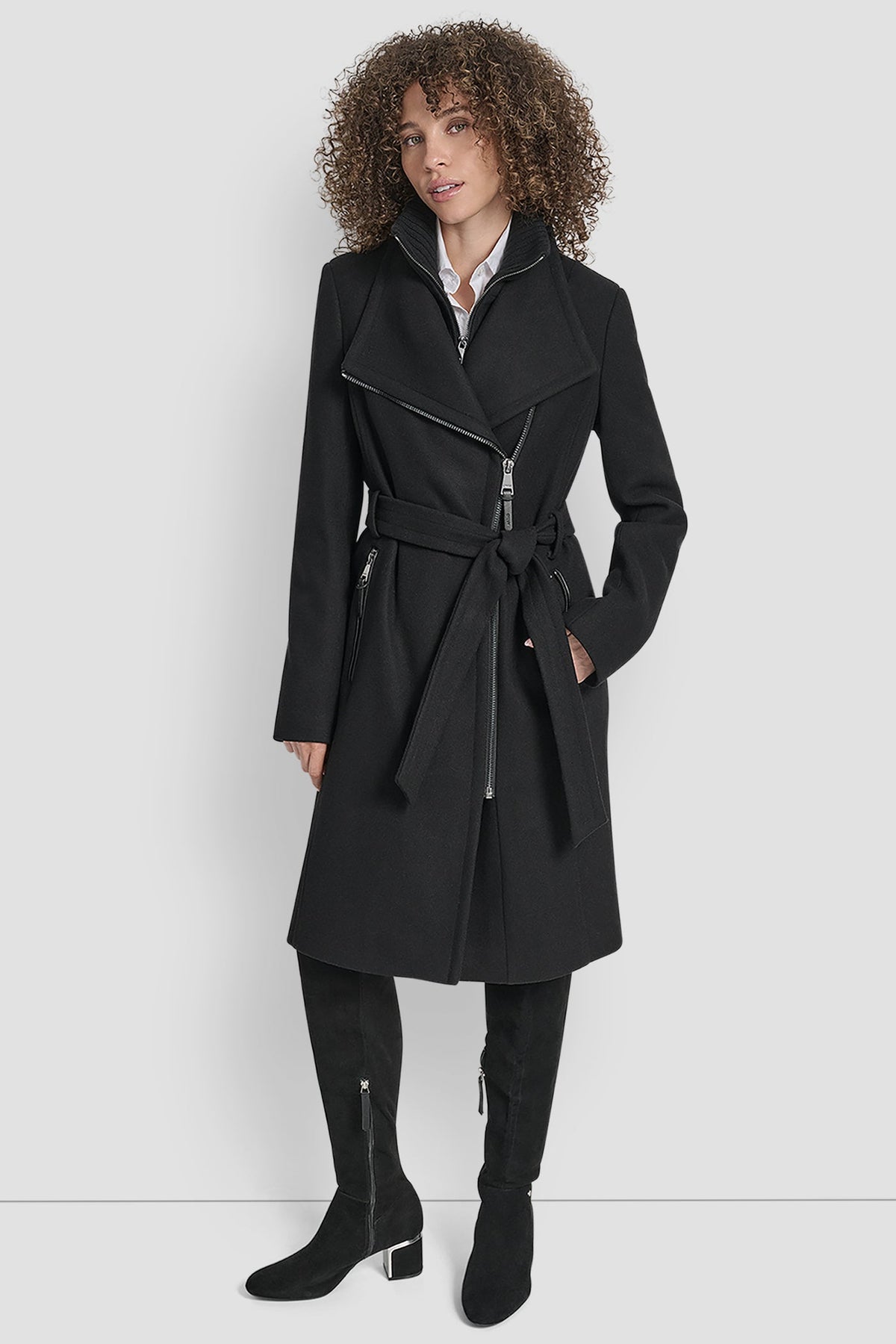 WOOL WRAP JACKET WITH INSERT Black | DKNY