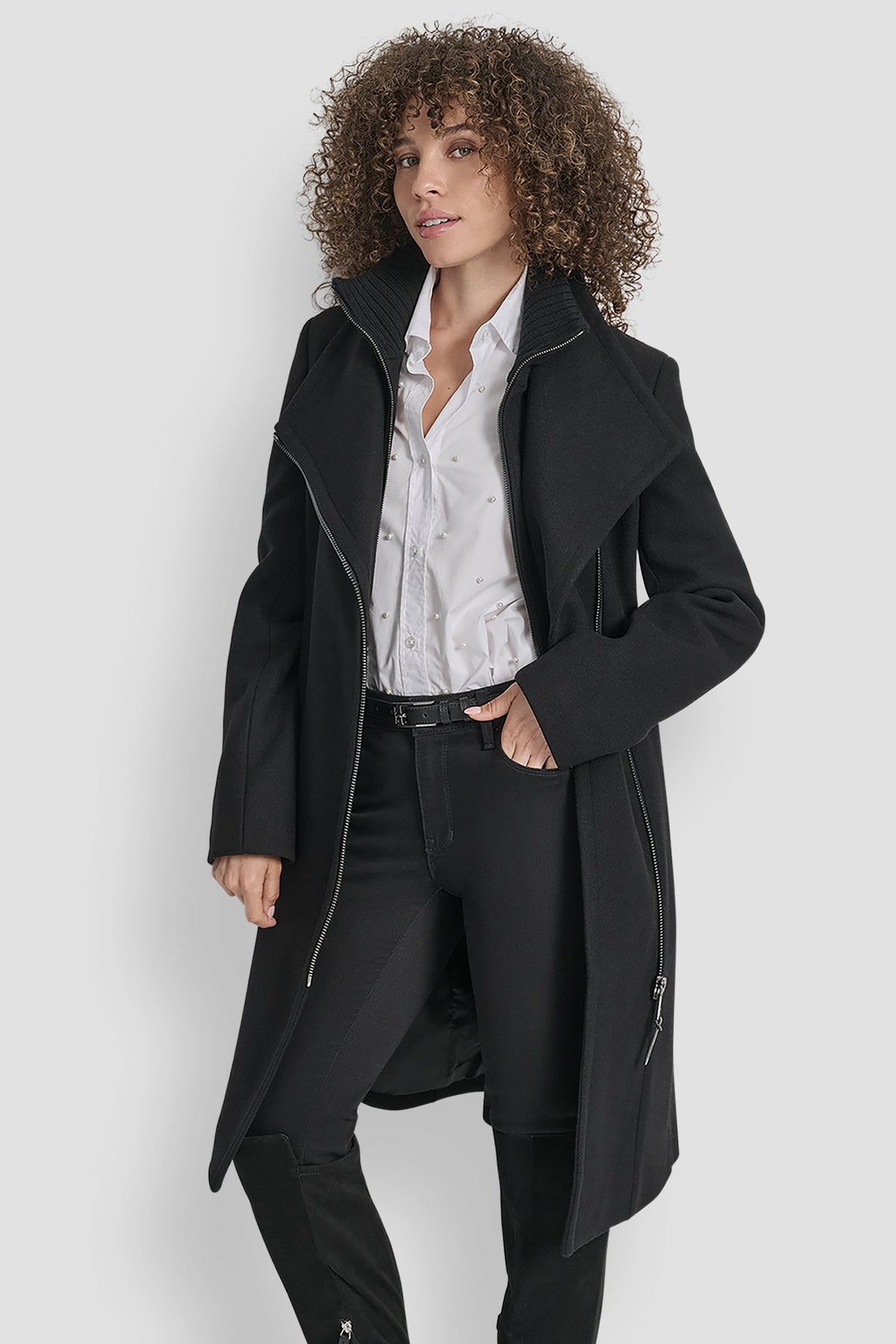 WOOL WRAP JACKET WITH INSERT Black | DKNY