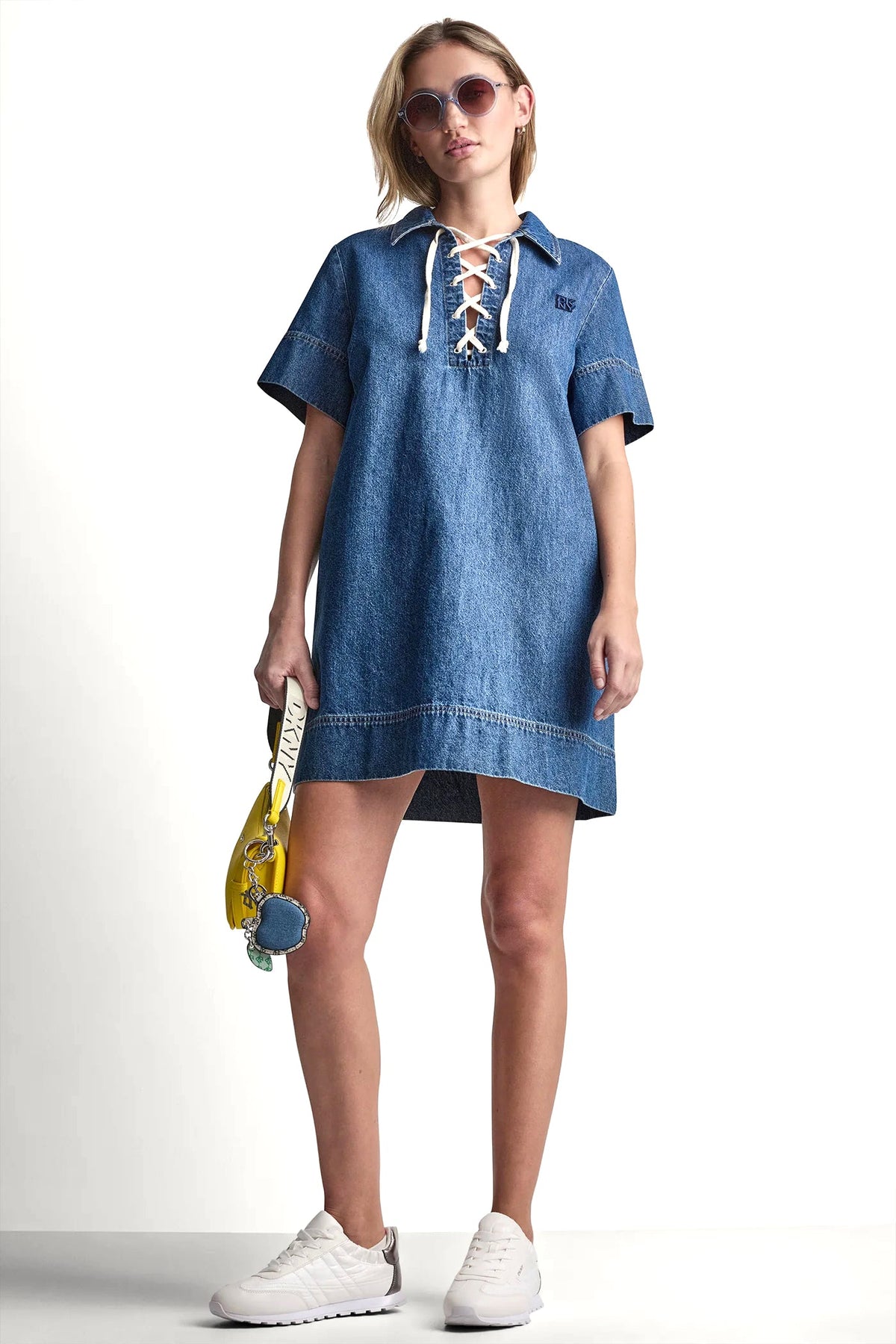 LACE UP DENIM SHIFT DRESS Rustic Indigo | DKNY