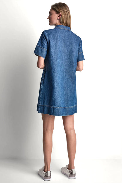 LACE UP DENIM SHIFT DRESS Rustic Indigo | DKNY