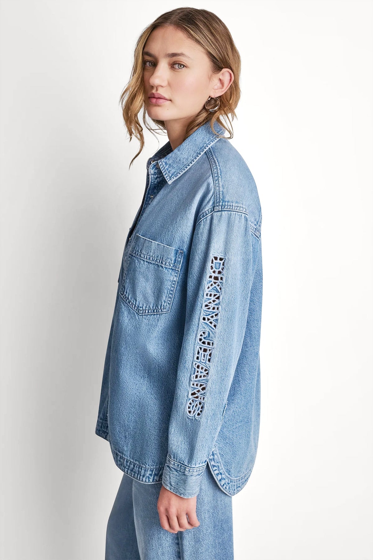 DENIM SHIRT WITH LOGO CUTOUT Eden | DKNY