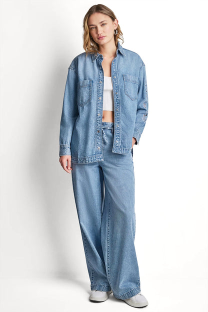 DENIM SHIRT WITH LOGO CUTOUT Eden | DKNY