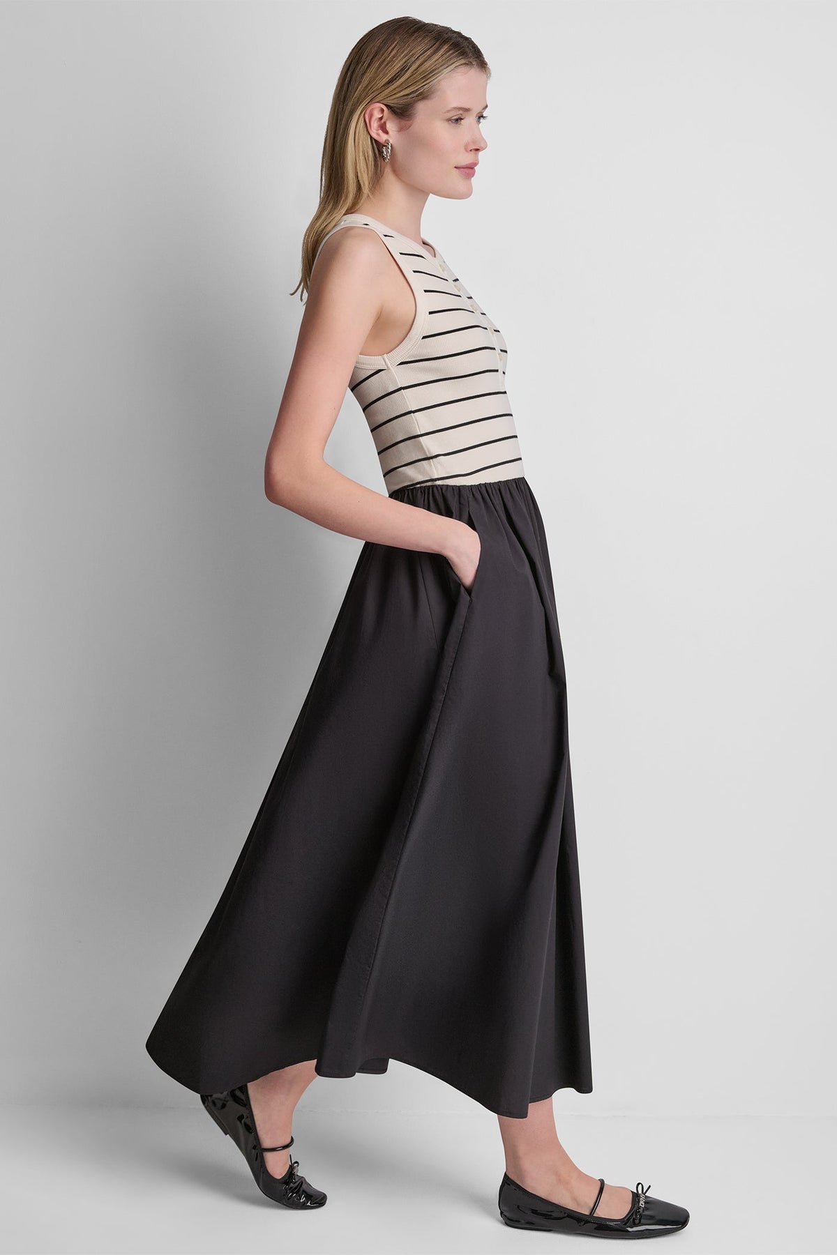 RIB HENLEY TANK MAXI DRESS Black | DKNY