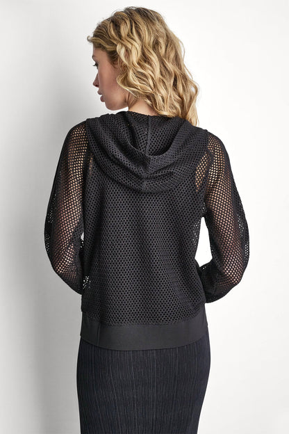 MESH LOGO ZIP-UP HOODIE Black | DKNY
