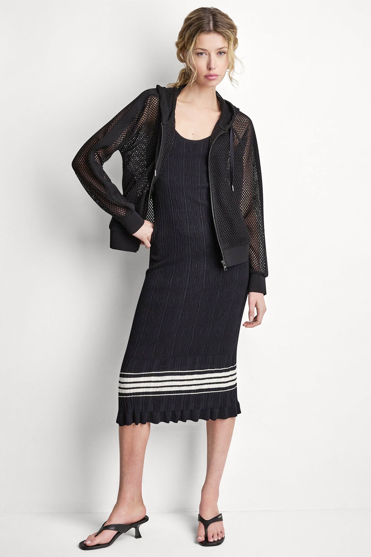 MESH LOGO ZIP-UP HOODIE Black | DKNY