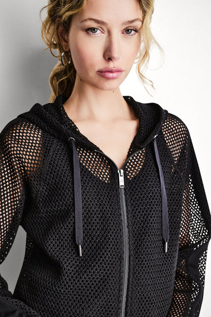 MESH LOGO ZIP-UP HOODIE Black | DKNY